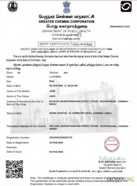 Modèle d'acte de naissance en Inde au format PSD, entièrement modifiable